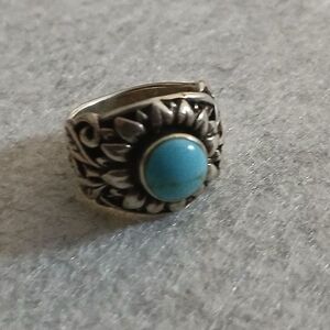 Silver Floral Ring with Turquoise Stone